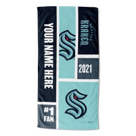 [Personalization Only] OFFICIAL NHL Colorblock Personalized Beach Towel - Seattle Kraken